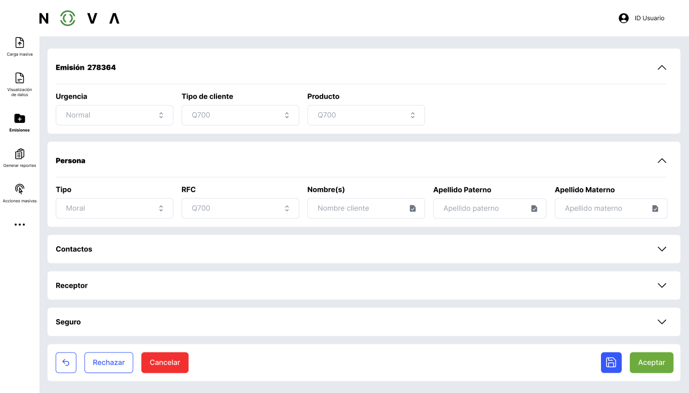 Emission editor with every section collapsed — an overview before the detail.